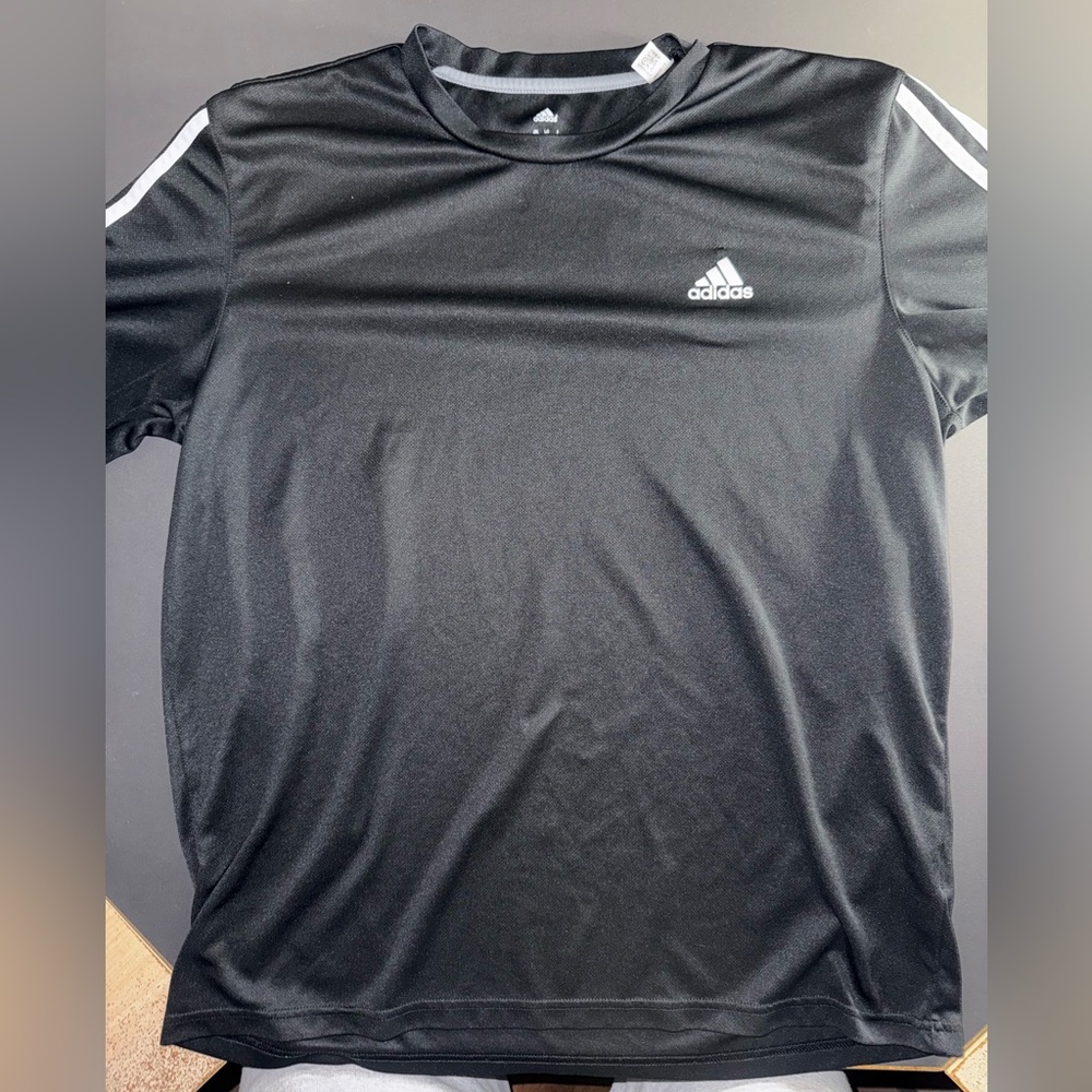 Adidas Active Shirt - Short Sleeve - Striped Sleeves - Black - Large
